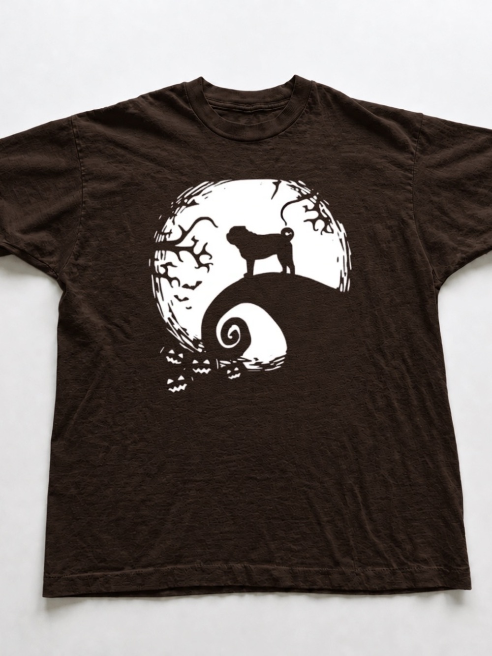 Dark Chocolate Tee with White Dog Silhouette Moon Graphic
